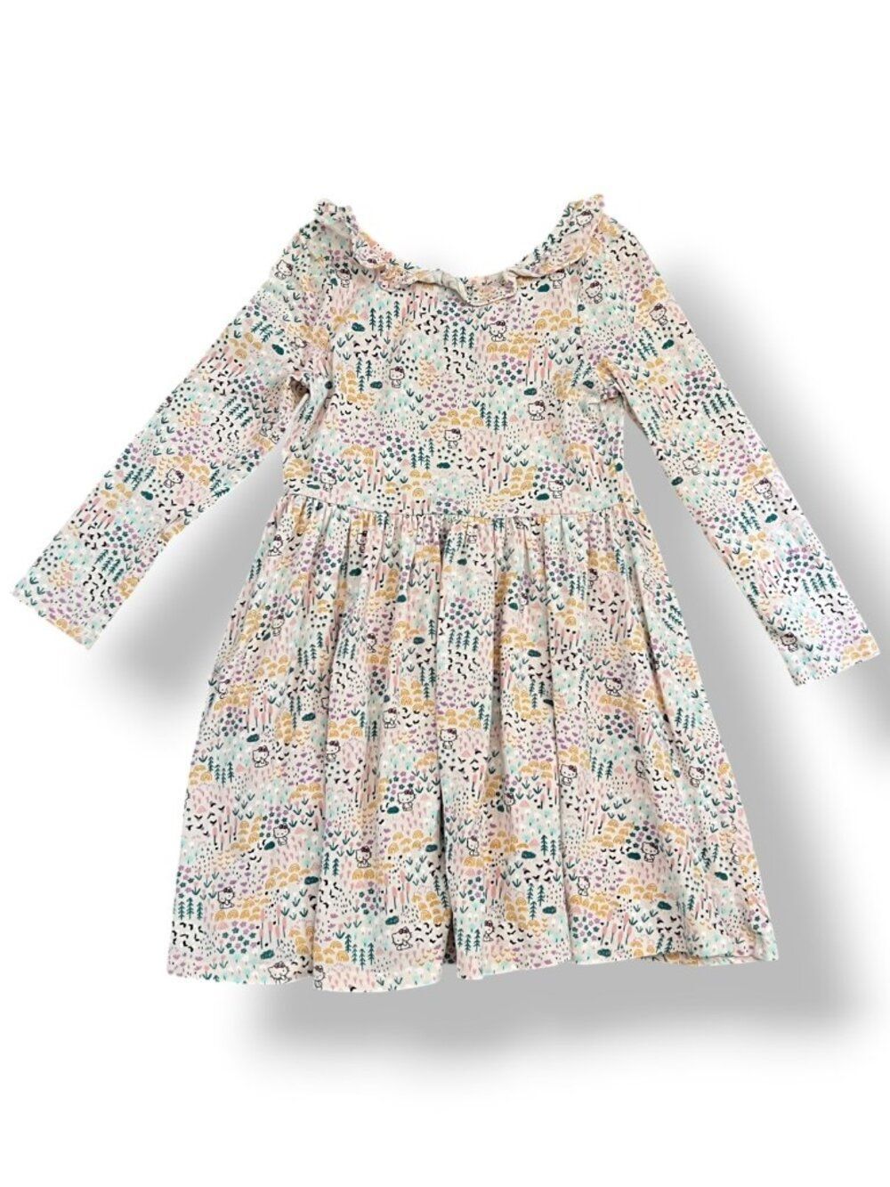 Tea Collection Hello Kitty Collaboration LS Ruffle Neckline Twirl Dress Size 7